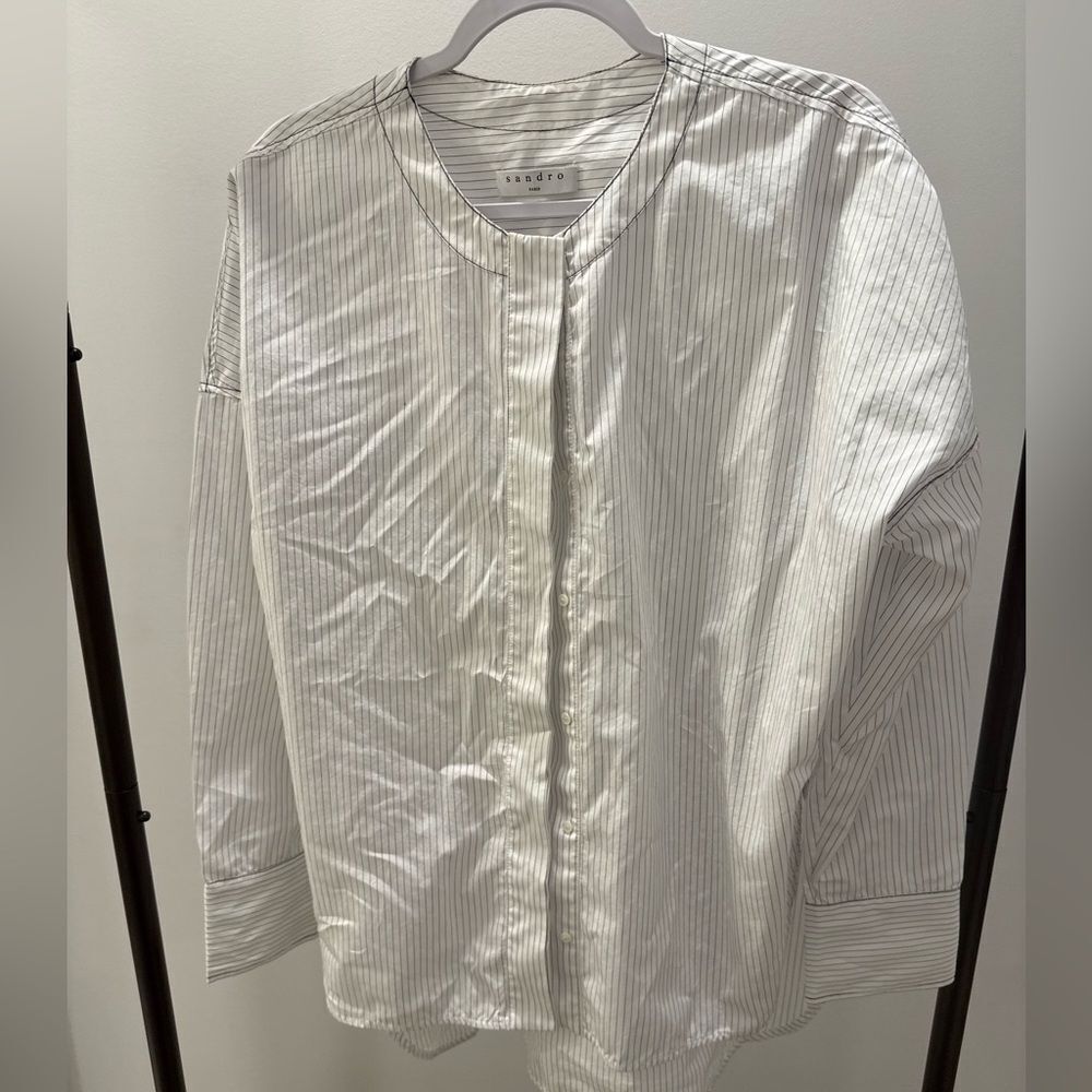 Sandro Paris Stripe Scoop Neck Button Up
